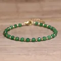 Handmade 4x6mm green natural stone faceted beaded bracelet with gold plated spacers - Green Agate / 4*6mm