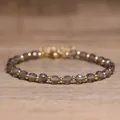 Handmade elegant faceted smoky quartz crystal beaded bracelet with gold spacers on wood - Smoky Quartz / 4*6mm