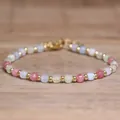 Handmade colorful natural stone beaded bracelet with faceted gems and gold spacers - Morganite / 4*6mm