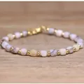 Handmade natural stone beaded bracelet with 4x6mm pink and gold accents - Pink Opal AB / 4*6mm