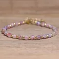 Handmade natural stone beaded bracelet with pink and purple crystals and gold beads - Pink Tourmaline / 4*6mm