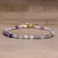 Handmade colorful natural stone beaded bracelet for women with 4x6mm faceted beads - Purple Fluorite / 4*6mm