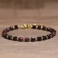Handmade natural stone beaded bracelet with dark red square crystals and gold accents - Garnet 1 / 4*6mm