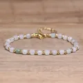 Handmade colorful 4x6mm natural stone crystal beaded bracelet for women with gold spacers - Light Green Aventurine / 4*6mm