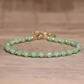 Handmade green natural stone faceted crystal beaded bracelet with gold accents and clasp - Green Angel / 4*6mm