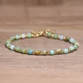 Handmade natural stone beaded bracelet with 4x6mm green crystals and gold spacers - Green Opal / 4*6mm