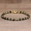 Elegant handmade natural stone beaded bracelet with small gold metal spacer beads - Green Tourmaline / 4*6mm