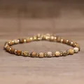 Handmade natural stone beaded bracelet with gold accents in earthy brown tones for women - Jasper / 4*6mm