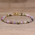 Handmade multicolor natural stone beaded bracelet with gold spacer beads - Rainbow Tourmaline 1 / 4*6mm