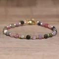 Handmade colorful 4x6mm faceted natural stone beaded bracelet with gold spacers - Rainbow Tourmaline 2 / 4*6mm