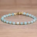 Exquisite 4x6mm light blue natural stone faceted beaded bracelet with gold spacers - Aquamarine / 4*6mm