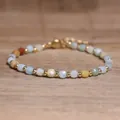 Handmade colorful natural stone beaded bracelet with gold spacers and faceted crystals - Amazonite / 4*6mm
