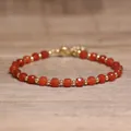 Handmade 4x6mm faceted natural red stone beaded bracelet with gold spacers - Red Agate / 4*6mm