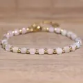 Elegant handmade natural stone beaded bracelet with pink cubes and gold round spacers - Morganite / 4*6mm
