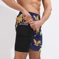 Vue détaillée d'un short de plage double couche pour homme avec poche intérieure cachée - S / Bas / 1# Feuilles d'Automne