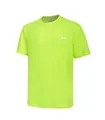 Close-up detail of neon green quick-dry sports t-shirt with small grid texture and RUN logo - S / Tops / Fluorescent Green
