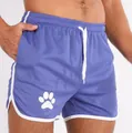 Comfortable blue men's quick-dry athletic shorts with white paw print and drawstring - M / Bottoms / Blue White Edge