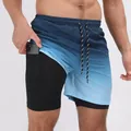 Short de sport 2 en 1 pour homme avec dégradé bleu et poche pour téléphone intégrée - L / Bas / 29# Dégradé Espace Sombre