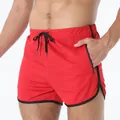Red quick-dry men's athletic sports shorts featuring a secure zipper pocket and drawstring. - S / Bottoms / Red
