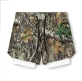Short de course 2 en 1 pour homme avec imprimé camouflage forêt et doublure intérieure blanche - Camouflage de Jungle