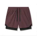 Short de course 2-en-1 premium pour homme en bordeaux et noir avec cordon ajustable - Bordeaux