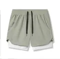 Short de course à double couche pour hommes en vert olive et blanc pour le sport actif - Vert clair