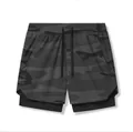 Short de course 2-en-1 pour homme avec motif camouflage gris foncé pour entraînement sportif - Gris Camouflage