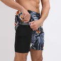 Détail de la poche de téléphone intégrée sur le short de plage double couche pour homme. - S / Bas / 4# Bambou Hawaïen (Floral Bleu et Orange)