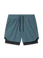 Short de sport 2 en 1 pour homme bleu sarcelle avec couche intérieure noire pour la course. - Bleu sarcelle