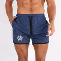 Pantaloncini sportivi blu da uomo a asciugatura rapida con zampa per allenamento - Blu Navy Bordo Nero