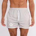 Pantaloncini sportivi grigi da uomo, asciugatura rapida, con zampa bianca e lacci - Grigio chiaro con bordo bianco