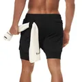 Pantaloncini sportivi 2-in-1 neri da uomo con passante per asciugamano e tasca - Nero
