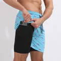 Short de sport de plage imprimé 2-en-1 pour homme avec doublure et poche pour téléphone - S / Bas / 15# Imprimé Petit Requin
