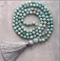 Handmade natural Amazonite 108 bead mala meditation necklace with a soft blue tassel - Tassel Pendant Necklace / Amazonite Blue (1)