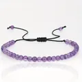 Detail view of 4mm purple amethyst beads on an adjustable woven bracelet cord - Amethyst