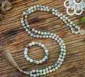 Natural Amazonite 108 beads mala necklace with tassel and tree of life charm - Tree Of Life Pendant Necklace And Bracelet Set / Amazonite Green Brown (4)