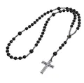 Natuurstenen rozenkrans ketting met metalen kruis hanger voor heren - Obsidiaan