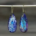 Natuurlijke keizerlijke jaspis druppeloorbellen met blauwe en paarse steentextuur - Traan 4 (Donkerblauwe Nettextuur)