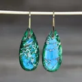 Elegante druppeloorbellen met blauwgroene keizerlijke jaspisstenen in een goudkleur - Traan 13 (Cyaan-Smaragd)