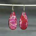 Elegante roze keizerlijke jaspis druppeloorbellen met unieke natuursteenpatronen - Traan 16 (Roze-Magenta)