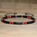 Handmade minimalist adjustable red and black natural stone disk bead braided bracelet for men - Red and Black Stone