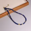 Elegante collana di perline in pietra naturale blu con catena regolabile in finitura oro - Lapislazzuli