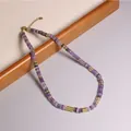 Collana regolabile in perline di pietra naturale viola con distanziali oro - Amatista