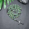 Collar de rosario de aventurina verde y hematita con un gran colgante de cruz metálica - Aventurina Verde