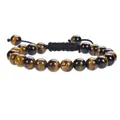 Detail van een verstelbare armband met 8 mm natuurlijke tijgeroog steenkralen - Tijgeroog stenen armband