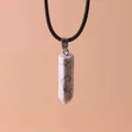 Minimalist hexagonal white marble stone bullet pendant necklace with black braided cord - Howlite