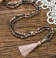 108 Natural Stone Mala Beads Necklace with Pink Silk Tassel Pendant - Rhodonite Jasper (8)