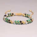Pulsera tejida a mano de ágata india de 4 mm con diseño de doble capa de piedras - Malaquita