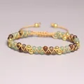 Pulsera artesanal de cuentas tejidas de ágata india y ojo de tigre de 4mm doble capa - Aventurina Verde