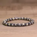 Bohemian style imperial stone and hematite spacer beaded stretch bracelet for men - Dalmatian Jasper Style (21)